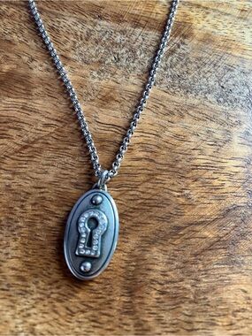 Fossil Silver-Tone Oval Keyhole Pendant Necklace